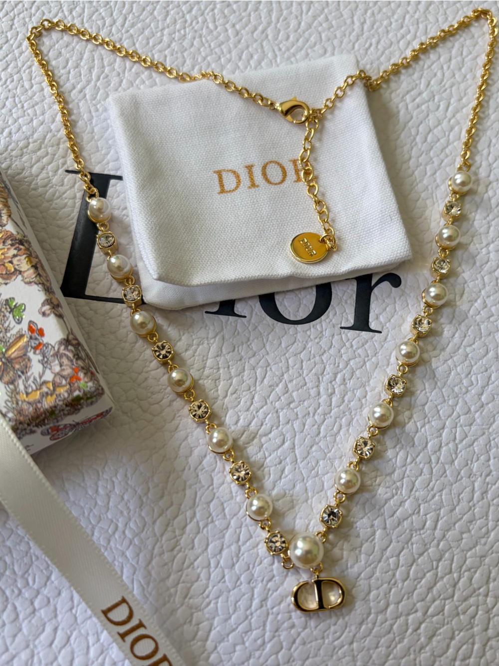 Dior Gold-tone Pearl CD Logo Necklace - Gold and Pearl